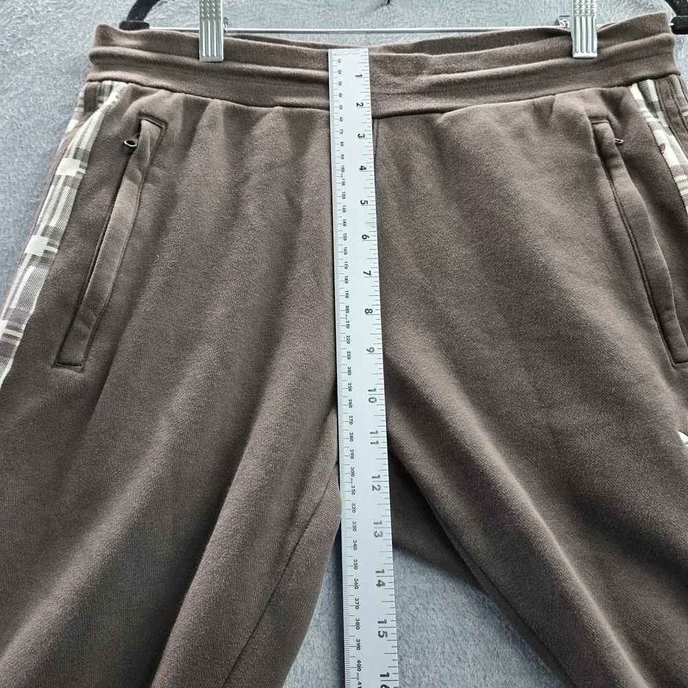 Adidas Men‎ Activewear Pants M Brown Embroidered Sweatpants Plaid Stripe Fleece